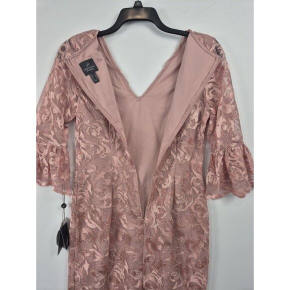 Adrianna Papell Women's Dress Size 8 V-Neck Bell Sleeves Embroidered Pink (63) - Picture 5 of 15
